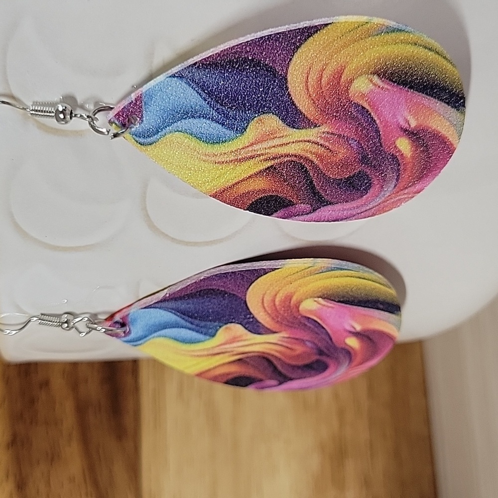 Paint Swirl Leather Drop Earrings - Picture 5 of 6
